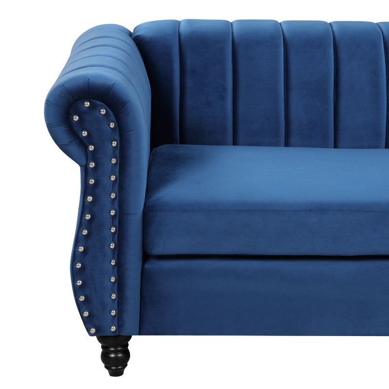 Modern Sofa Dutch Fluff Upholstered Sofa With Solid Legs, Buttoned Tufted Backrest