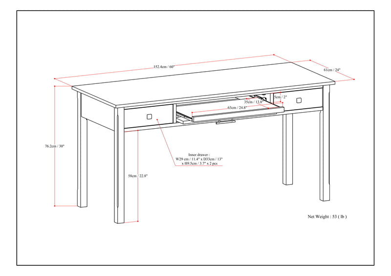 Avalon - Large Desk - Tobacco Brown