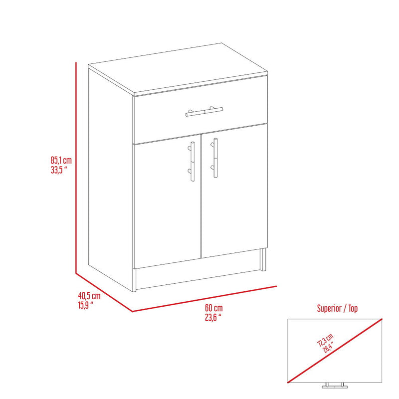 Pantry Organizer Cabinet One Drawer, Two Interior Shelves, Two Doors - White / Light Oak