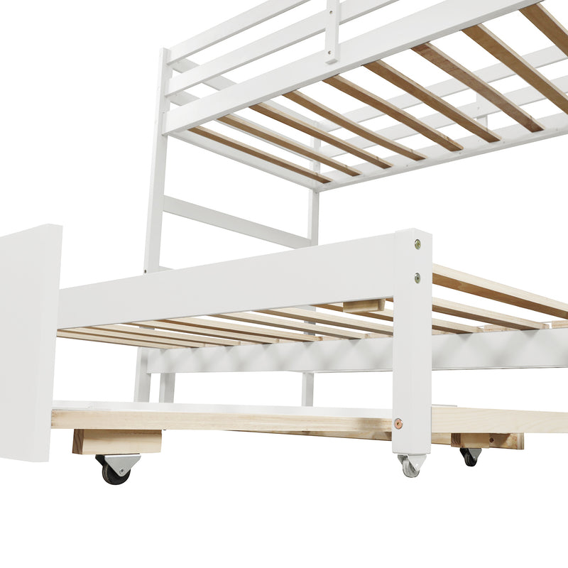 Twin over Twin/King (Irregular King Size) Bunk Bed with Twin Size Trundle, Extendable Bunk Bed   (White)(OLD SKU :LP000032AAK)