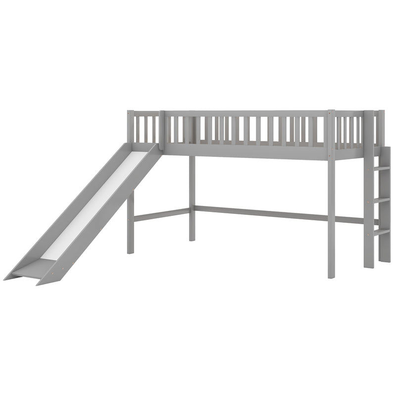 Twin Size Low Loft Bed with Ladder and Slide, Gray(OLD SKU:WF196418AAE)