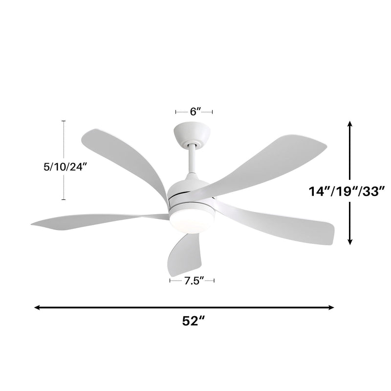 Modern Led Ceiling Fan With 3 Color Dimmable 5 ABS Blades Remote Control Reversible Dc Motor For Bedroom - White