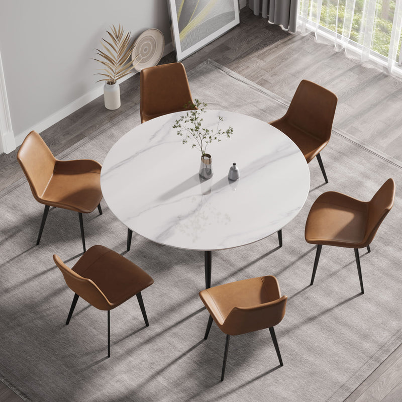 Modern Man-Made Stone Round Metal Dining Table-Position For 6 People