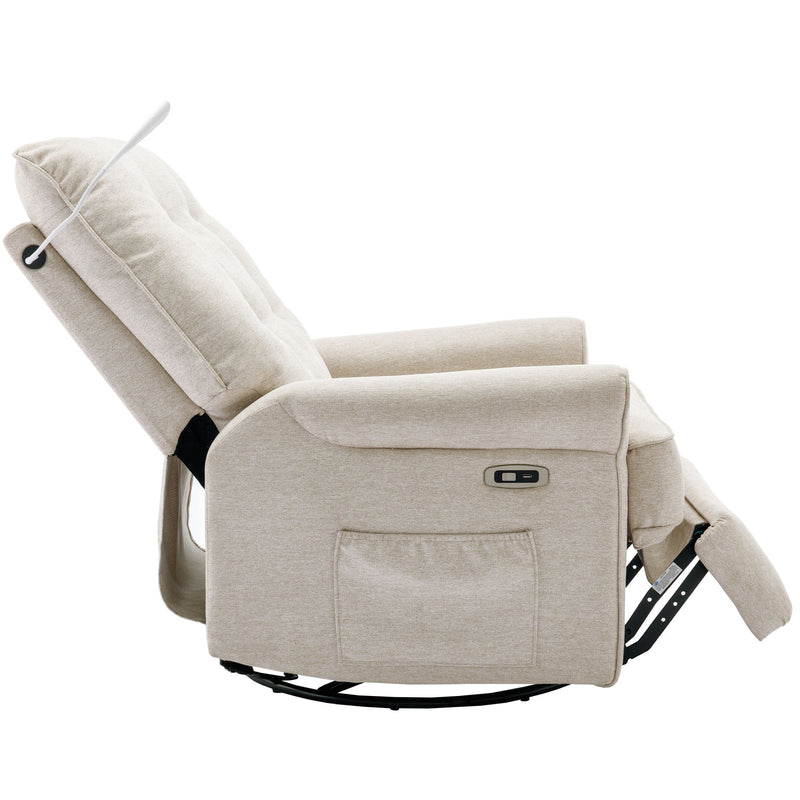 Reclining Chair 270 Degree Swivel Recliner Chairs With USB Port, Side Pocket And Touch Sensitive Lamp For Living Room, Bedroom - Cream