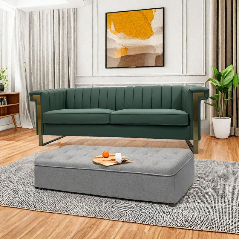 Sofa Modern Sofa With Gold Accents, Sleek Channel-Tufted Upholstery, 3 Seat Couch For Living Room And Office Decor