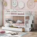 Stairway Twin Over Twin Bunk Bed With Three Drawers For Bedroom, Dorm