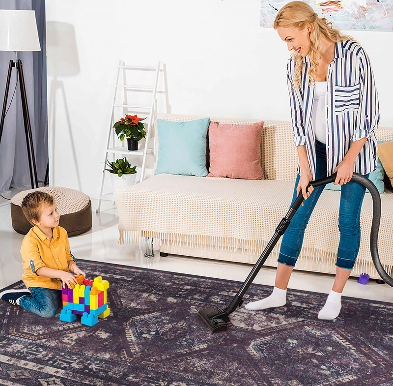 4' x 6' Area Rugs, Washable Rug, Low-Pile, Non-Slip, Non-Shedding, Foldable, Kid & Pet Friendly Area Rugs For Living Room, Bedroom, Kitchen, Dining Room Rug, Perfect Gift - Black / Burgundy