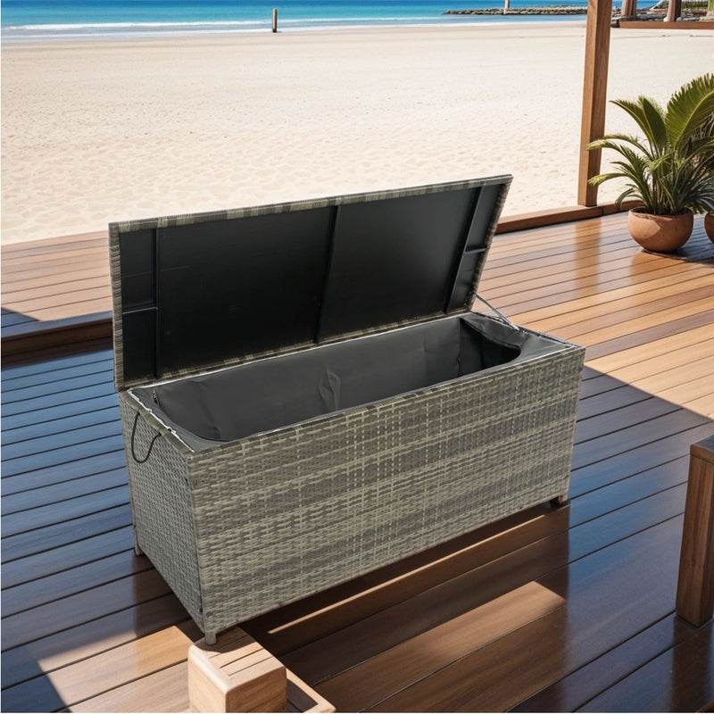 Outdoor Storage Box, Wicker Patio Deck Boxes With Lid, Outdoor Cushion Storage For Kids Toys, Pillows, Towel, Wicker