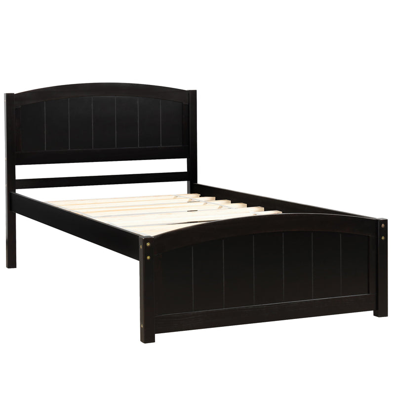 Twin Platform Bed With Headboard, Footboard And Wood Slat Support - Espresso