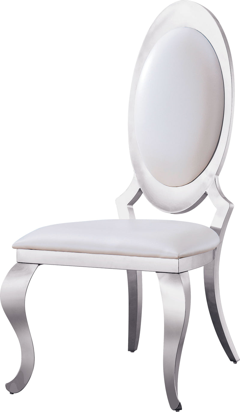 Leatherette Dining Chair With Oval Backrest (Set of 2), Stainless Steel Legs - Silver Frame