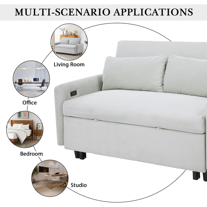 Pull-Out Sofa Bed Convertible Couch 2 Seat Loveseat Sofa Modern Sleeper Sofa With Two Throw Pillows And USB Ports For Living Room