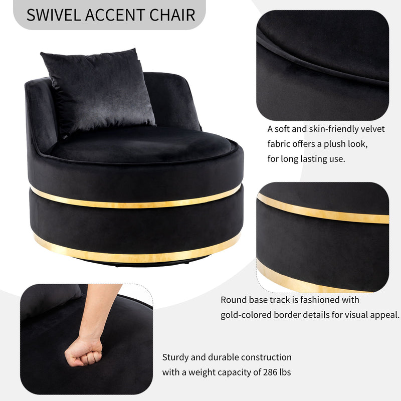 360° Swivel Accent Chair Velvet Modern Upholstered Barrel Chair Over-Sized Soft Chair With Seat Cushion For Living Room