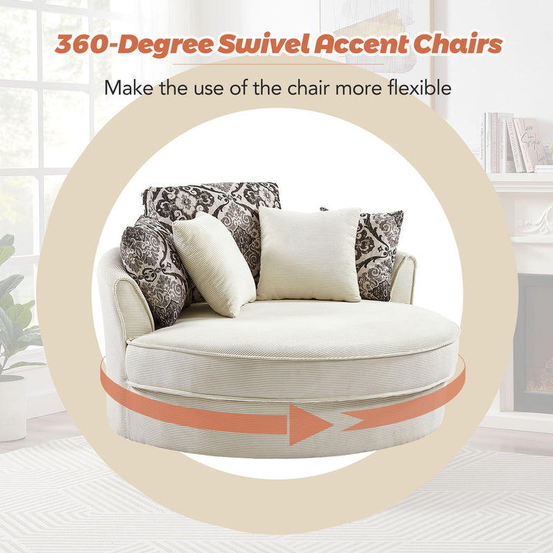 Swivel Accent Barrel Chair With 5 Movable Pillow 360° Swivel Round Sofa Chair For Living Room, Bedroom, Hotel