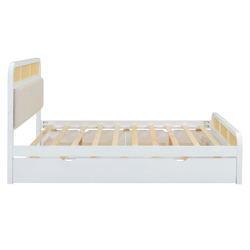 Wooden Platform Bed With Trundle And 2 Drawers