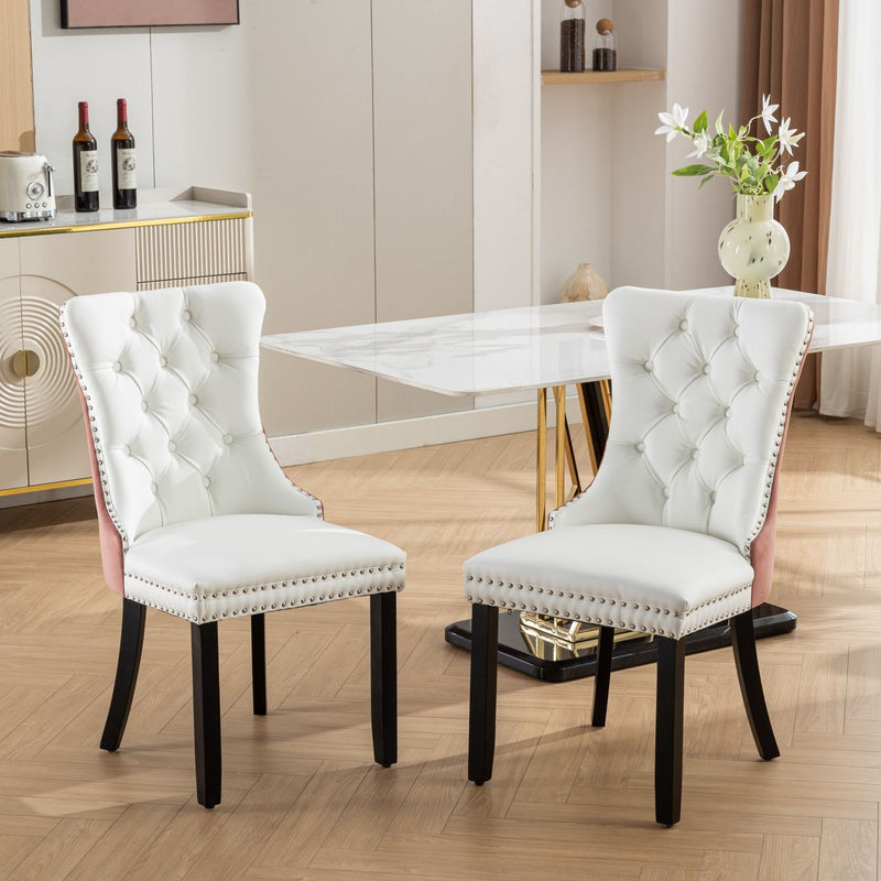 Nikki - Modern, High-End Tufted Solid Wood Contemporary PU And Velvet Upholstered Dining Chair With Wood Legs Nailhead Trim (Set of 2)