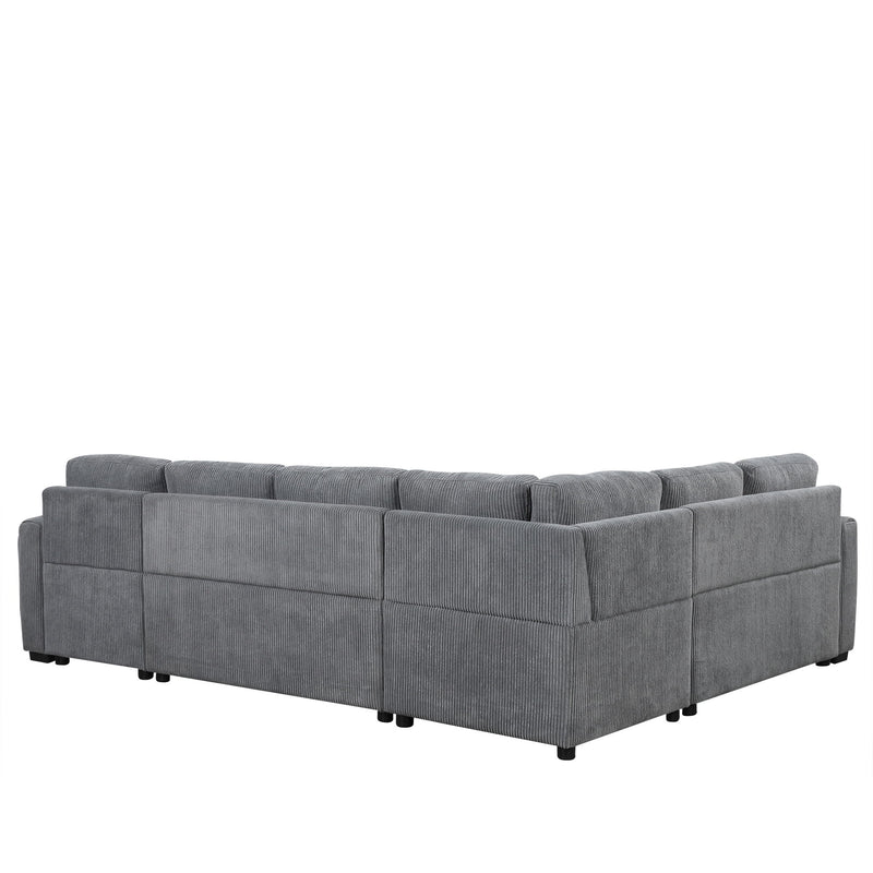 U-Shaped Sofa Sectional Sofa Pull-Out Sofa Bed With A Storage Chaise Lounge, Charging Devices For Living Room - Gray