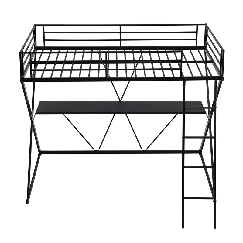 Twin Size Loft Bed with Desk, Ladder and Full-Length Guardrails, X-Shaped Frame, Black(Old SKU: MF297073AAB)