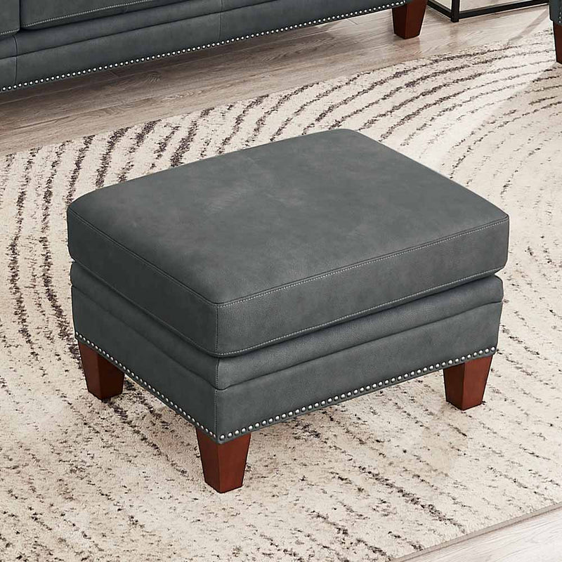 Sherwood - Leather Ottoman - Charcoal Gray