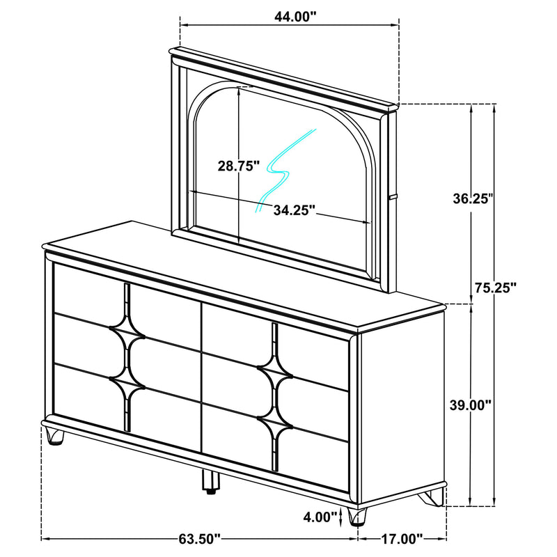 Olivia - 6-Drawer Dresser And LED Mirror - Pearl White