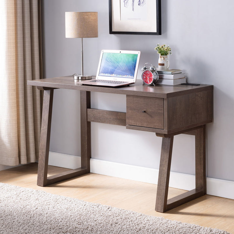 Writing Desk With One Drawer Single Outlet USB Port - Dark Brown