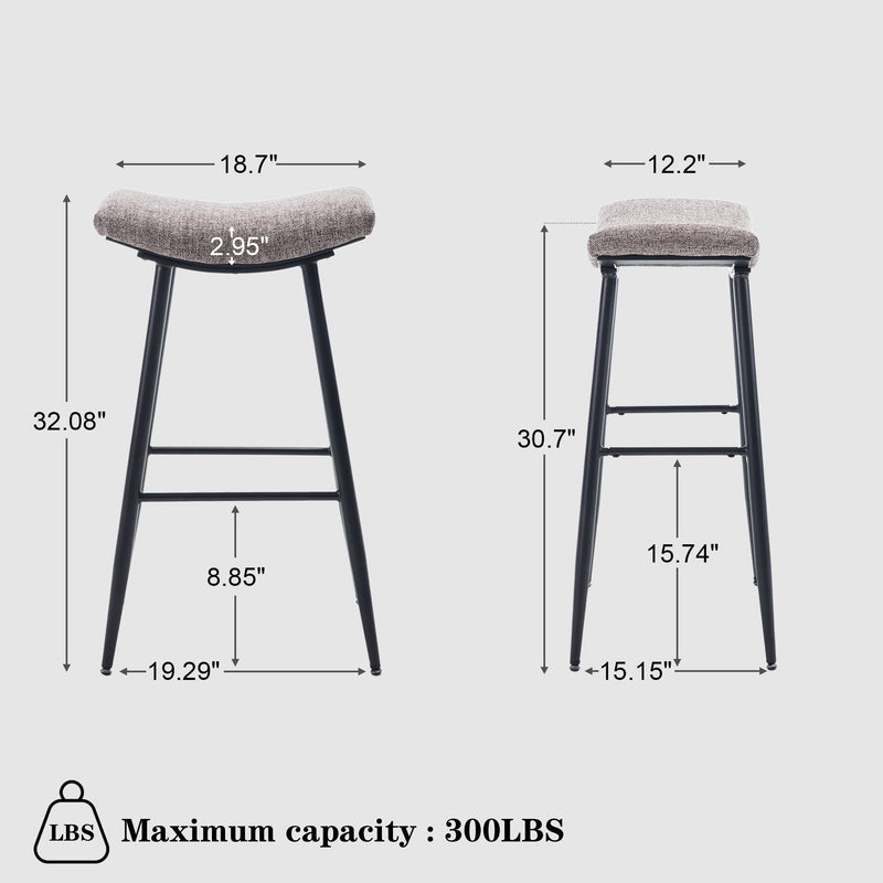 Counter Height Bar Stool (Set of 2) For Dining Room Kitchen Counter Island, Linen Fabric Upholstered Breakfast Stools With Footrest