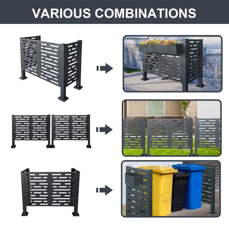 Air Conditioner Fence For Outdoor Units, Metal Privacy Fence Cover, Perfect To Conceal Air Conditioning Units, 3 Fence Panel - Charcoal