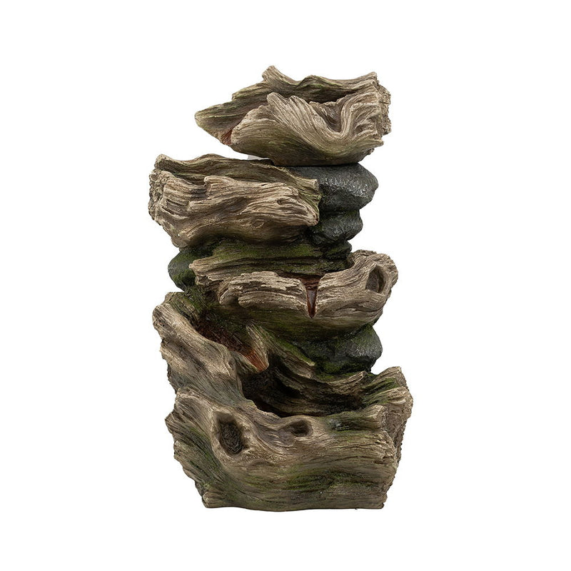 Decorative 5 Tier Wood Rock Inspired Water Fountain With Lights And Pump - Brown