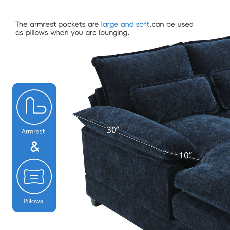 Modern U-Shaped Sectional Sofa With Waist Pillows, 6 Seat Upholstered Symmetrical Sofa Furniture, Sleeper Sofa Couch With Chaise Lounge For Living Room