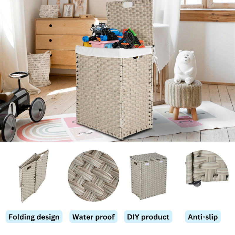 Laundry Hamper With Lid PE Rattan Powder Coating Frame Clothes Hampers With 2 Removable Bags