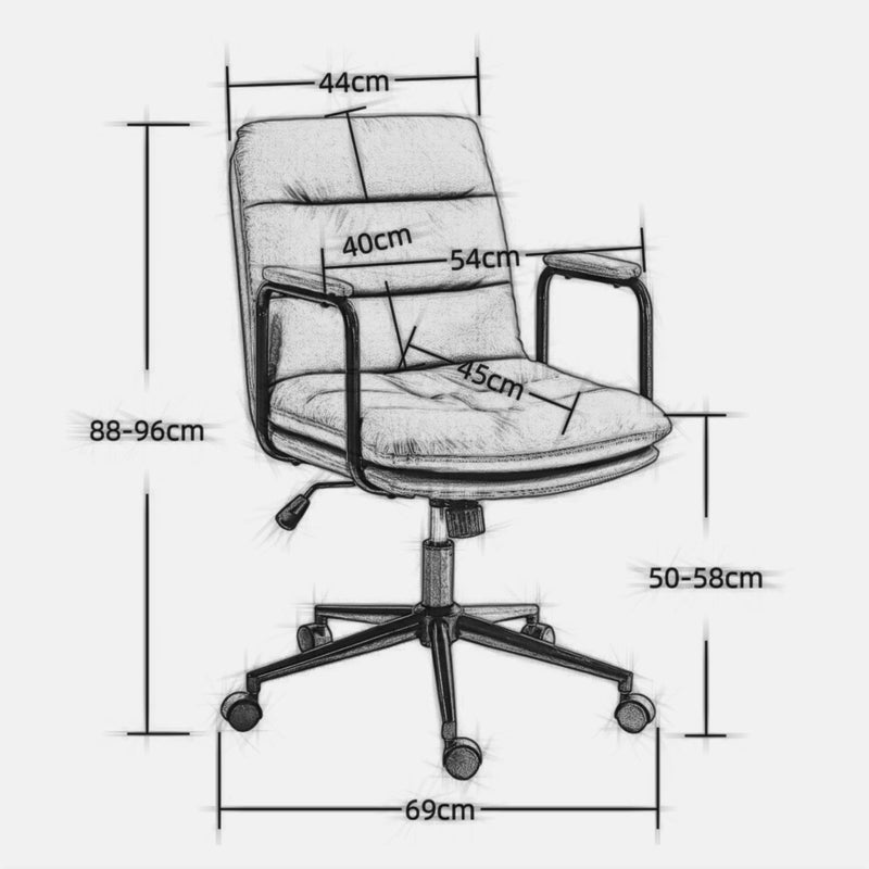 Office Chair, Mid Back Home Office Desk Task Chair With Wheels And Arms Ergonomic PU Leather Computer Rolling Swivel Chair With Padded Armrest