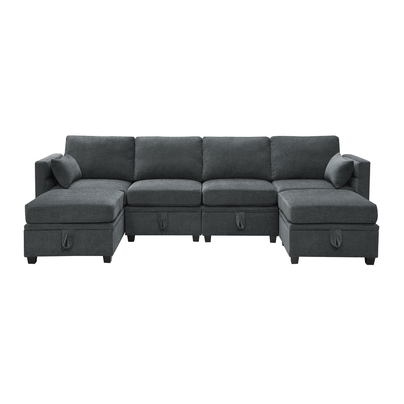 [VIDEO provided] [New] 109*54.7" Chenille Modular Sectional Sofa,U Shaped Couch with Adjustable Armrests and Backrests,6 Seat Reversible Sofa Bed with Storage Seats for Living Room, Apartment,2 Colors