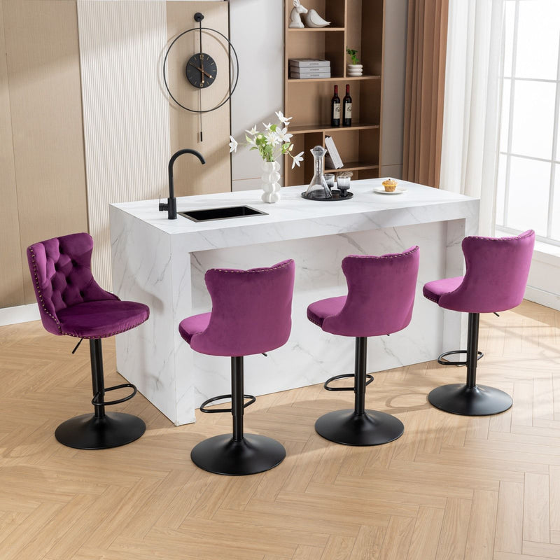 Swivel Velvet Barstools Adjusatble Seat Height, Modern Upholstered Bar Stools With Backs Comfortable Tufted For Home Pub And Kitchen Island (Set of 2)