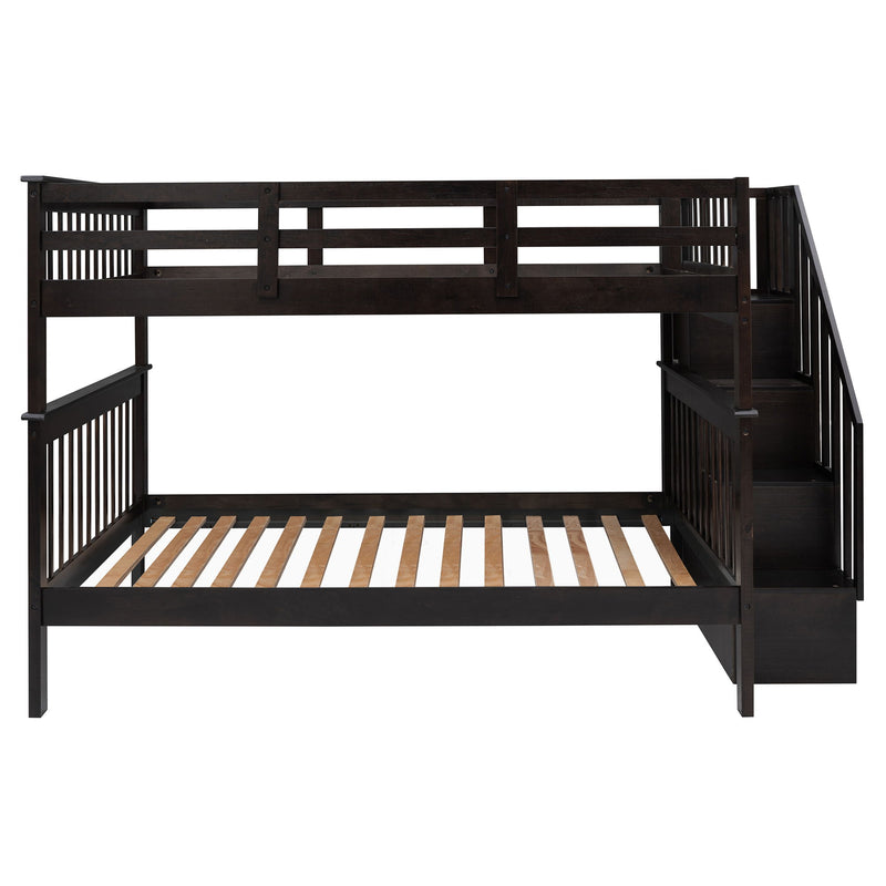 Stairway Full Over Full Bunk Bed With Storage And Guard Rail For Bedroom - Espresso