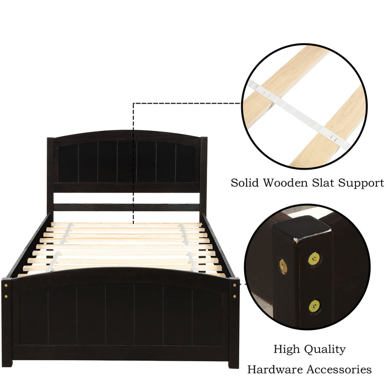 Twin Platform Bed With Headboard, Footboard And Wood Slat Support - Espresso