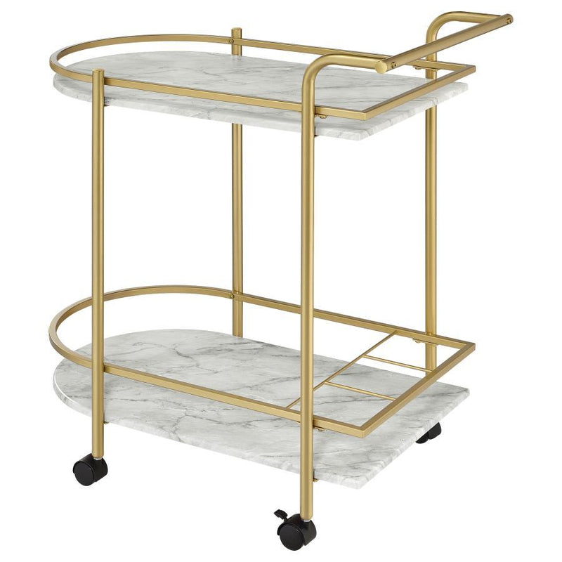 Desiree - 2-Tier Faux Marble Shelf Metal Bar Cart