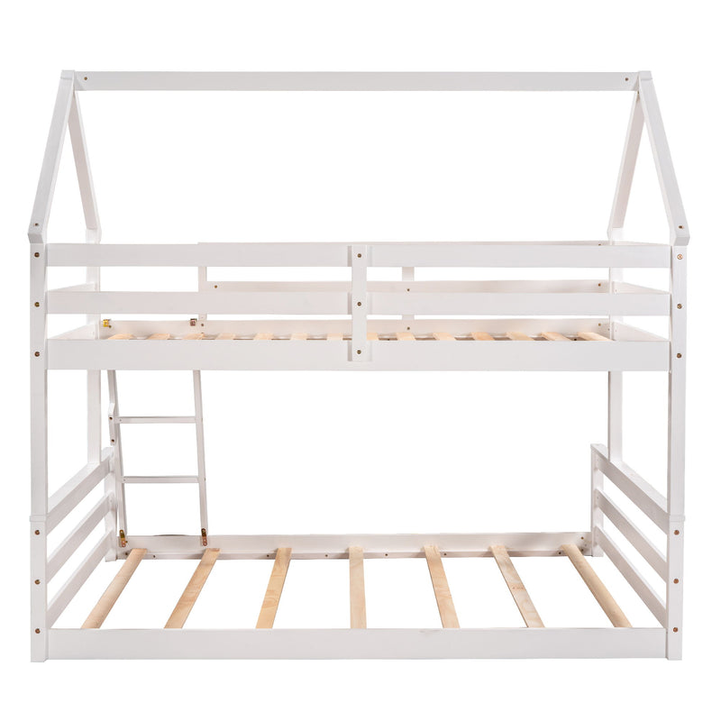 Twin Over Full House Bunk Bed With Built-In Ladder