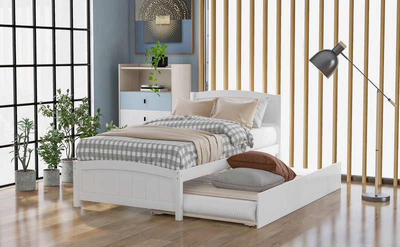 Twin Size, Platform Bed With Trundle - White