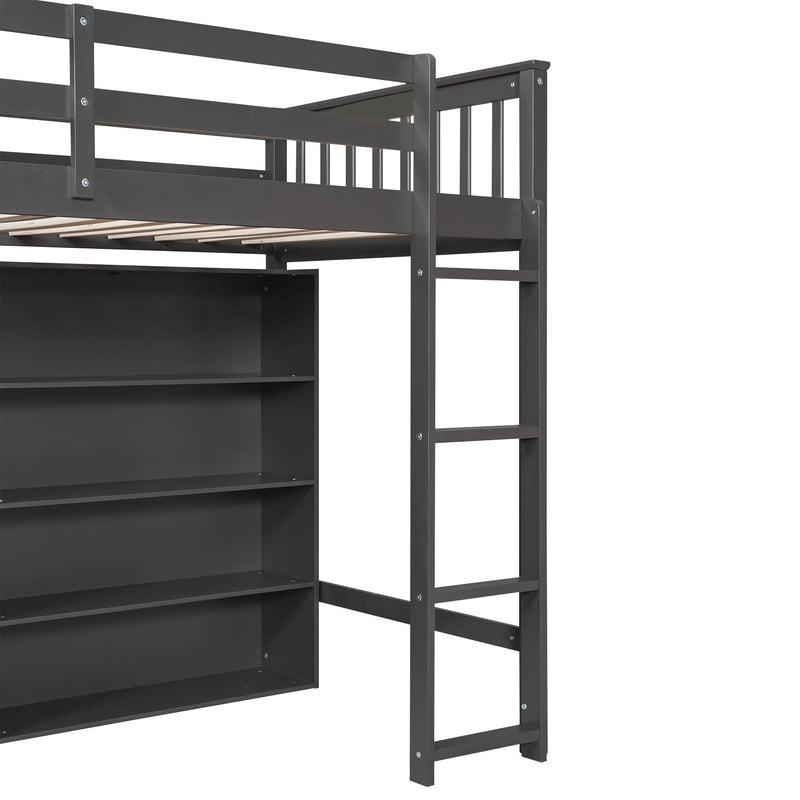 Twin Size Loft Bed with 8 Open Storage Shelves and Built-in Ladder, Gary