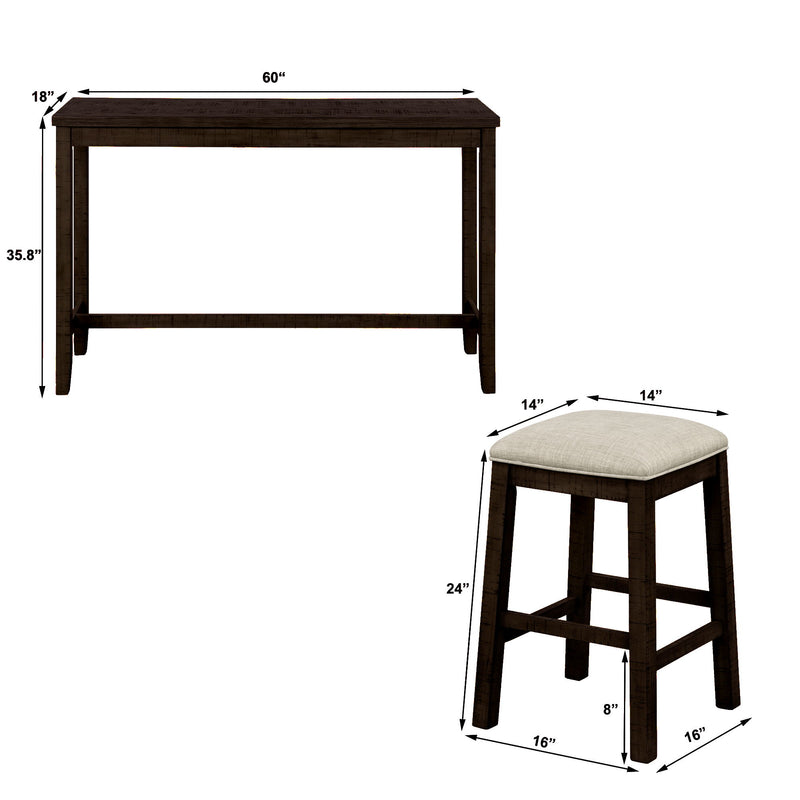 Topmax - 4 Pieces Counter Height Table With Fabric Padded Stools, Rustic Bar Dining Set With Socket