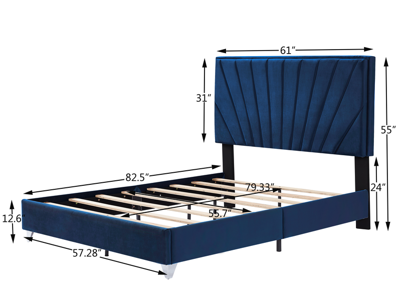 B108 Full bed Beautiful line stripe cushion headboard , strong wooden slats + metal legs with Electroplate