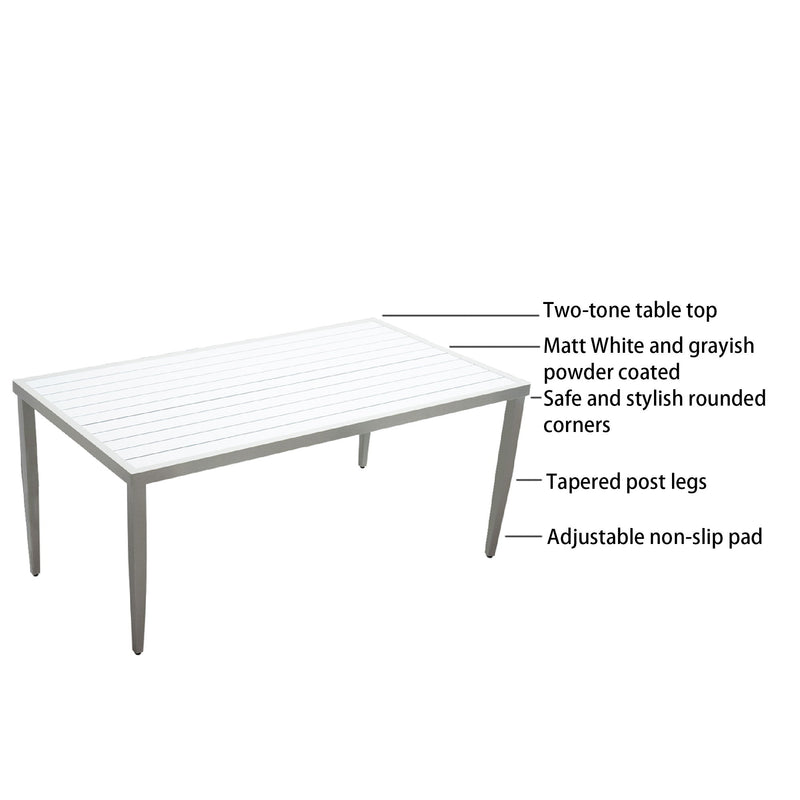 Outdoor Patio Two-Tone Table Top Rectangle Dining Table With Tapered Feet & Umbrella Hole - Matte White / Grayish