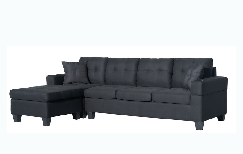 Nala - Wide Fabric Reversible Sectional Sofa With Cupholders And 2 Throw Pillows - Black