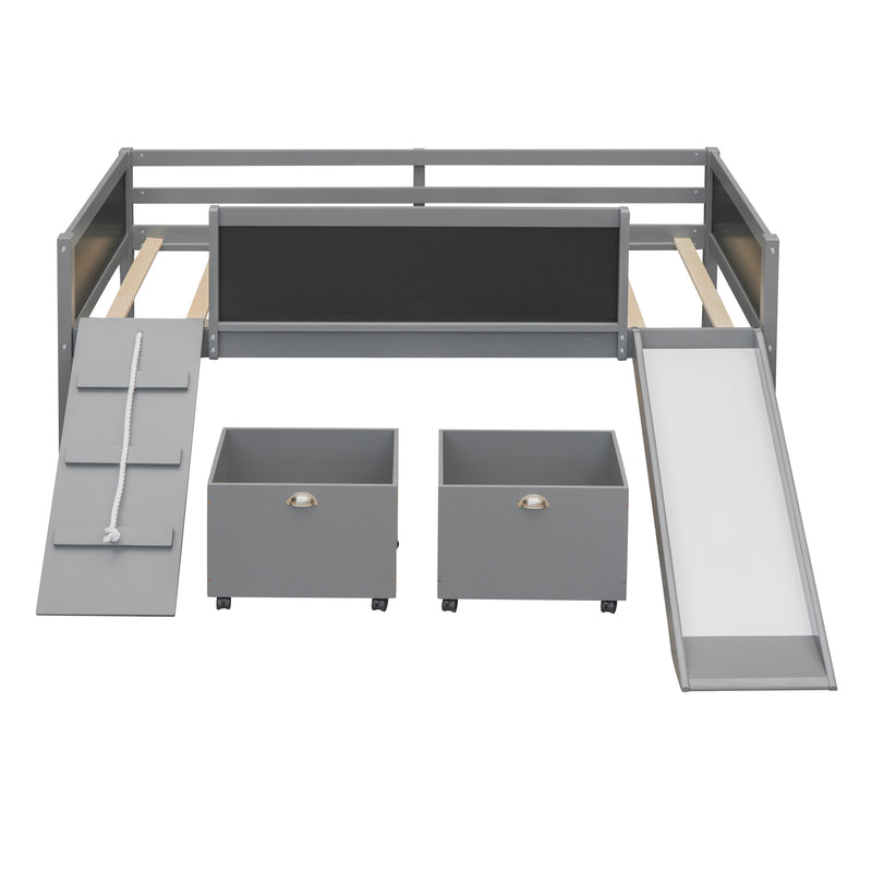 Twin size Loft Bed Wood Bed with Two Storage Boxes - Gray( old sku: LP000075AAE )