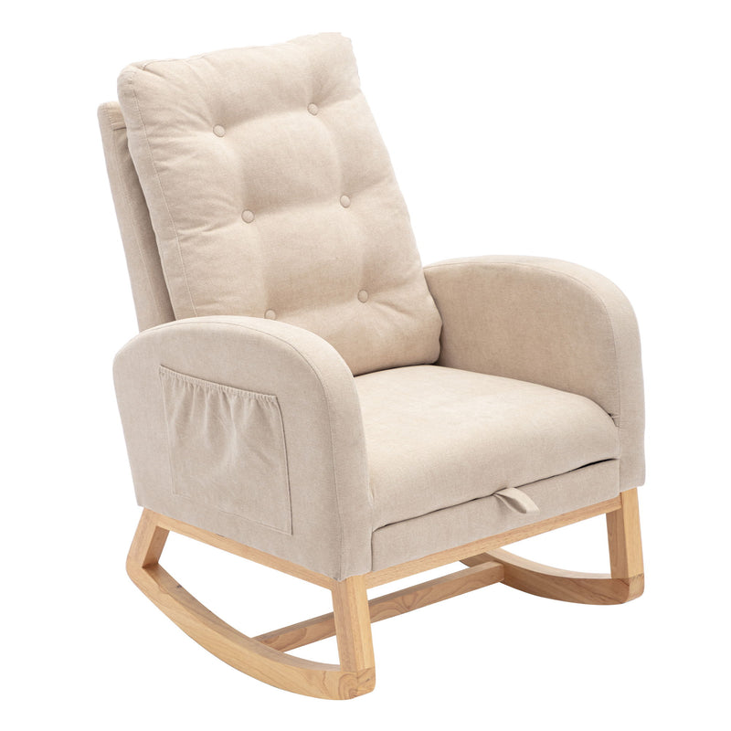 Accent Rocking Chair With Footrest High Back Rubber Wood Rocking Legs Bedroom Living Space