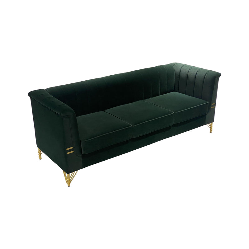 Fx-P82-Gr (Sofa) Velvet Sofa, Mid-Century Sofa Furniture Chesterfield Couch For Living Room - Green