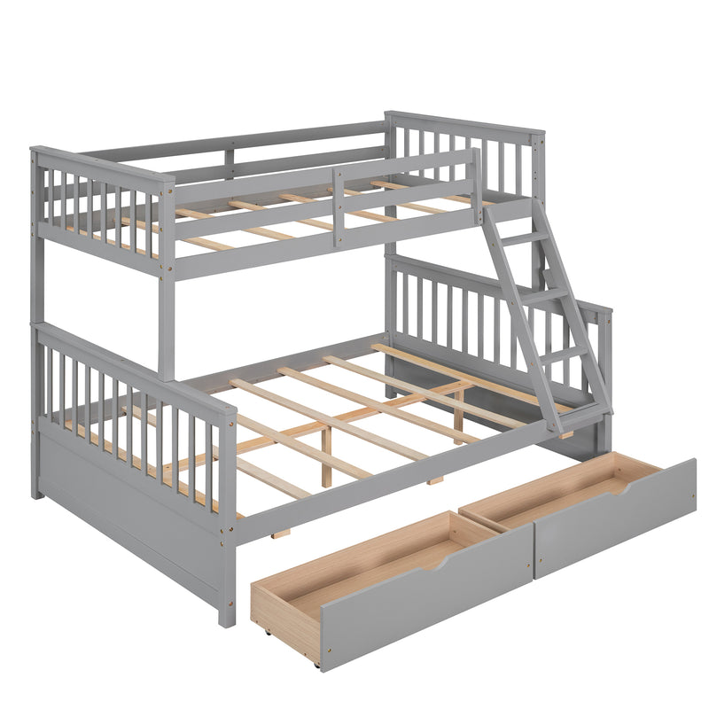 Twin-Over-Full Bunk Bed with Ladders and Two Storage Drawers(Gray){old sku:LT000165AAE}