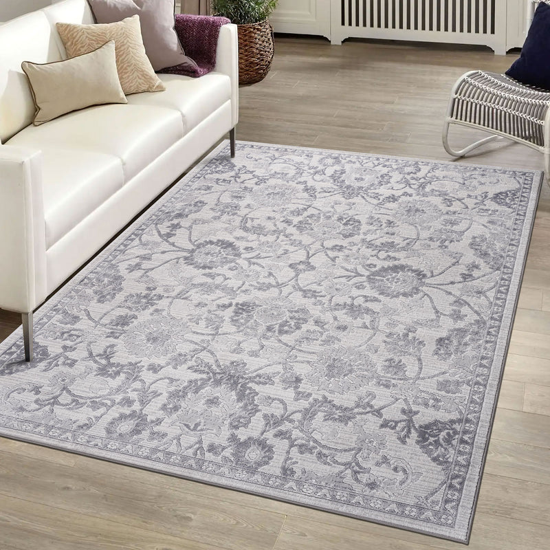 8' x 10' Oriental Non-Shedding Living Room Bedroom Dining Home Office Stylish And Stain Resistant Area Rug - Gray / Silver