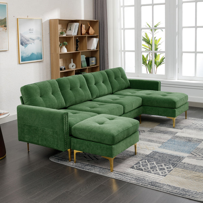 L-Shape Convertible Sectional Sofa Couch With Movable Ottoman For Living Room