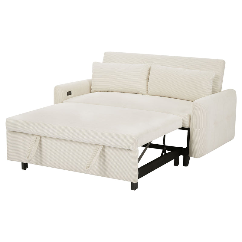 Pull-Out Sofa Bed Convertible Couch 2 Seat Loveseat Sofa Modern Sleeper Sofa With Two Throw Pillows And USB Ports For Living Room