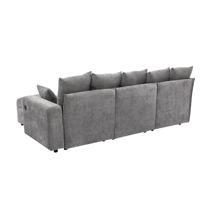 Sectional Sofa Modular Sofa Couch With Three USB Ports, A Removable Storage Ottoman And Five Back Pillows For Living Room